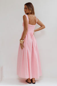 KIYO SQUARE NECK TIE MIDI DRESS - PINK