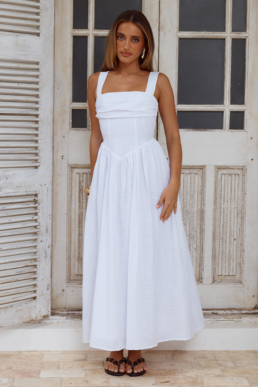 KIYO SQUARE NECK TIE MIDI DRESS - WHITE