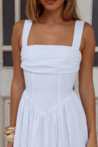 KIYO SQUARE NECK TIE MIDI DRESS - WHITE