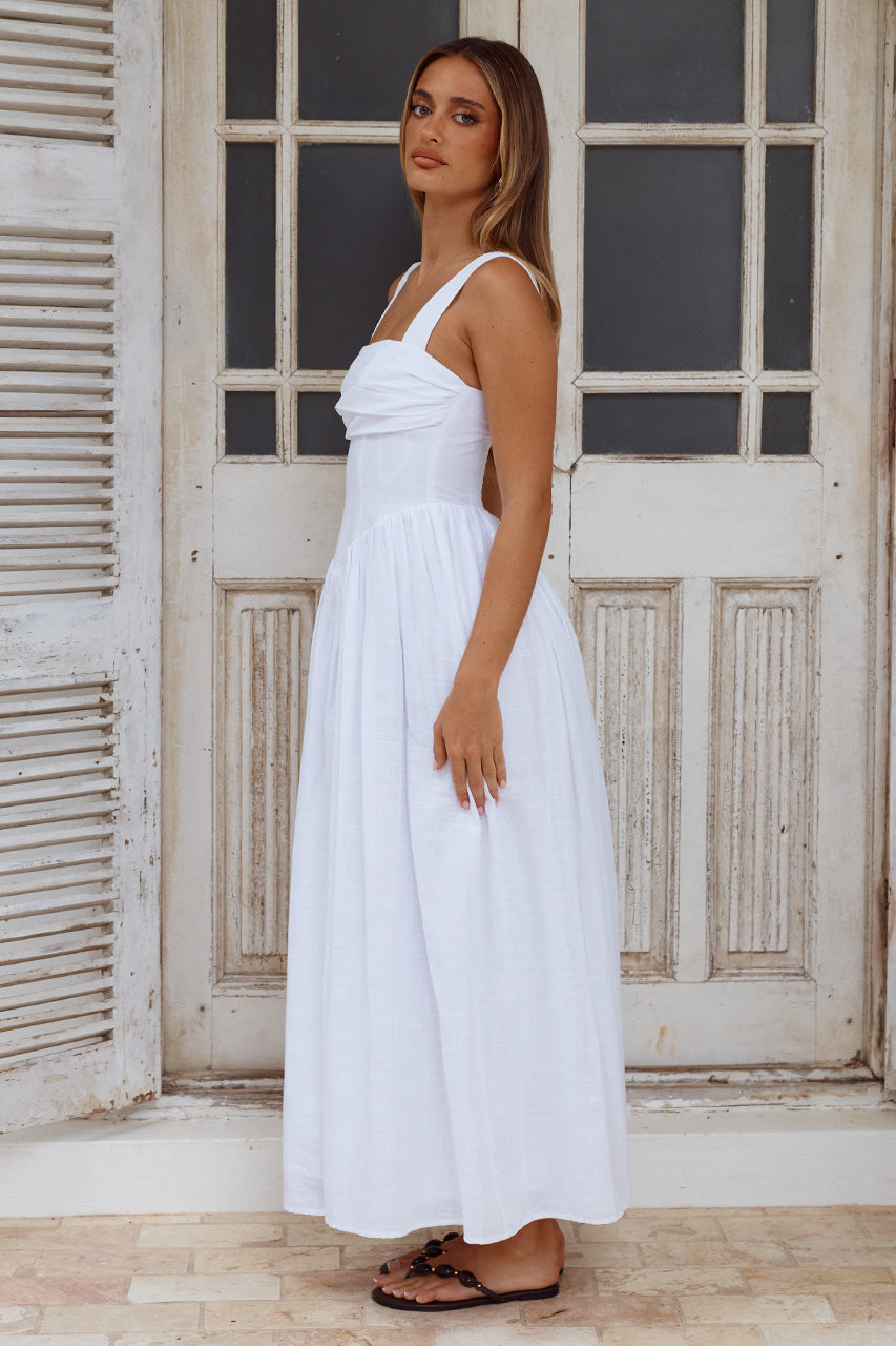 KIYO SQUARE NECK TIE MIDI DRESS - WHITE