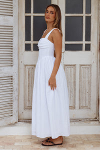 KIYO SQUARE NECK TIE MIDI DRESS - WHITE