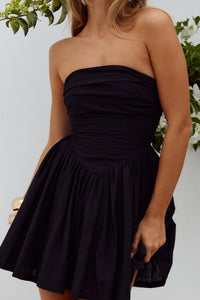 KIYO STRAPLESS TIE BACK MINI DRESS - BLACK