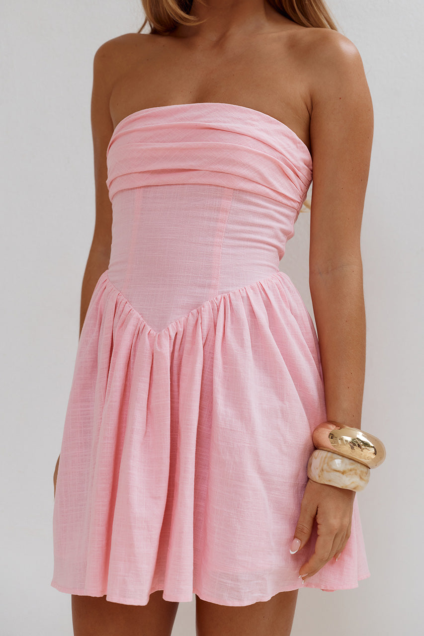 KIYO STRAPLESS TIE BACK MINI DRESS - PINK