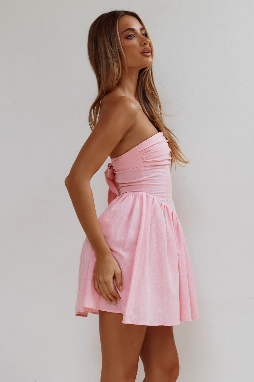 KIYO STRAPLESS TIE BACK MINI DRESS - PINK