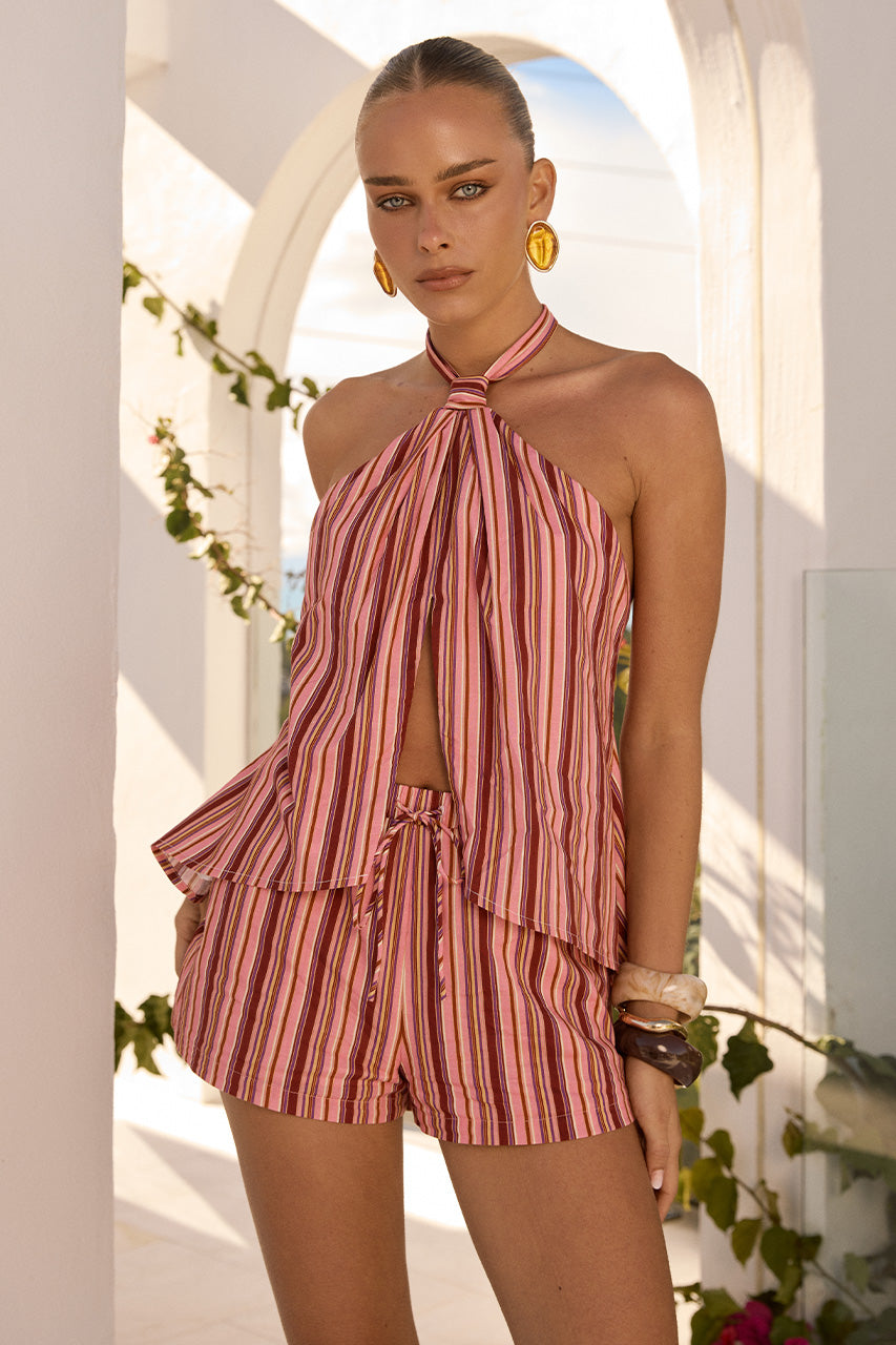 KOAH KNOTTED FRONT SPLIT TOP - MYLEY PEACH
