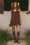 KRISTIA FLOUNCE RUFFLE MINI DRESS - BITTER CHOCOLATE