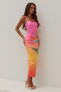 KYRA SCOOP NECK SEQUIN MIDI DRESS - TROPICAL OMBRE