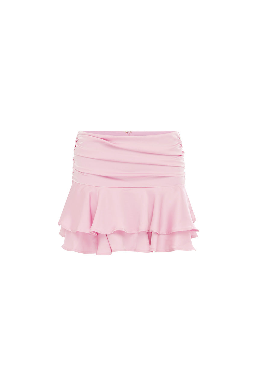 LANEY LAYERED RUFFLE MINI SKIRT - BABY PINK