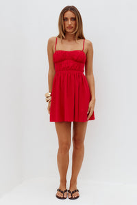 LANIE SHIRRED MINI DRESS - RED