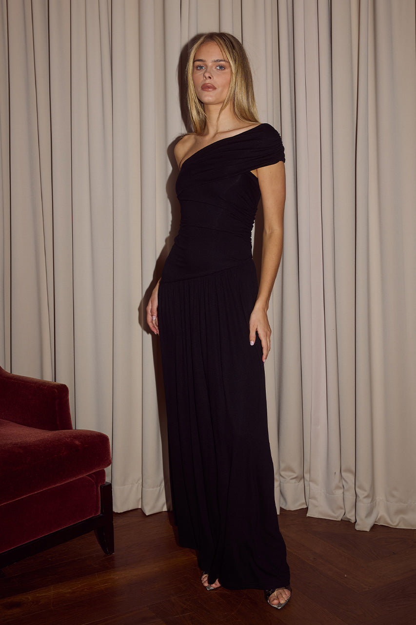 LARA ONE SHOULDER MAXI DRESS - BLACK