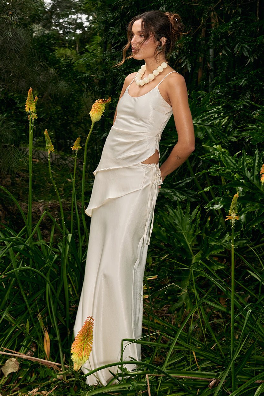LARISSA LOW WAISTED WRAP MAXI SKIRT - OFF WHITE