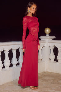 LARNA LACE LONG SLEEVE MAXI DRESS - CHERRY
