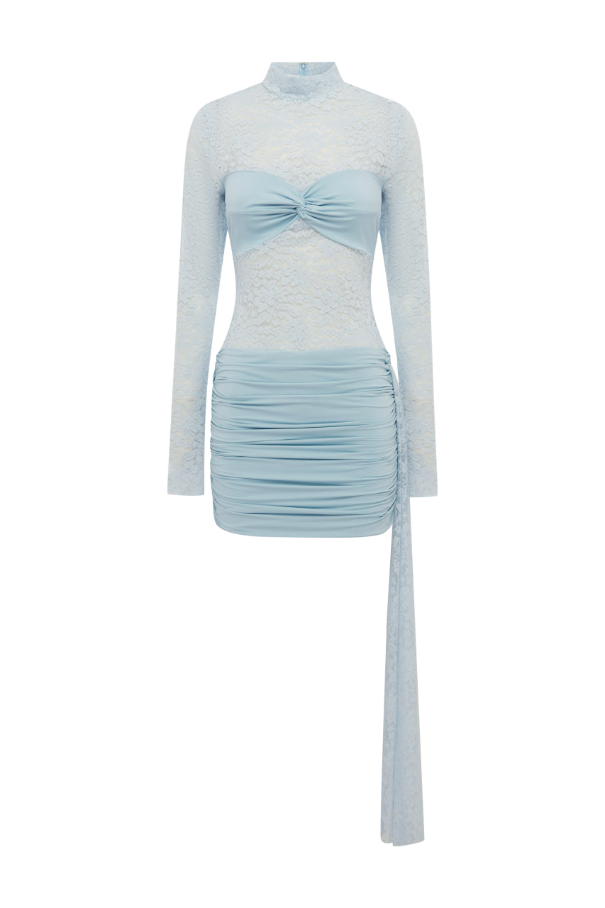 LARNA LACE SLEEVED MINI DRESS - ICE BLUE