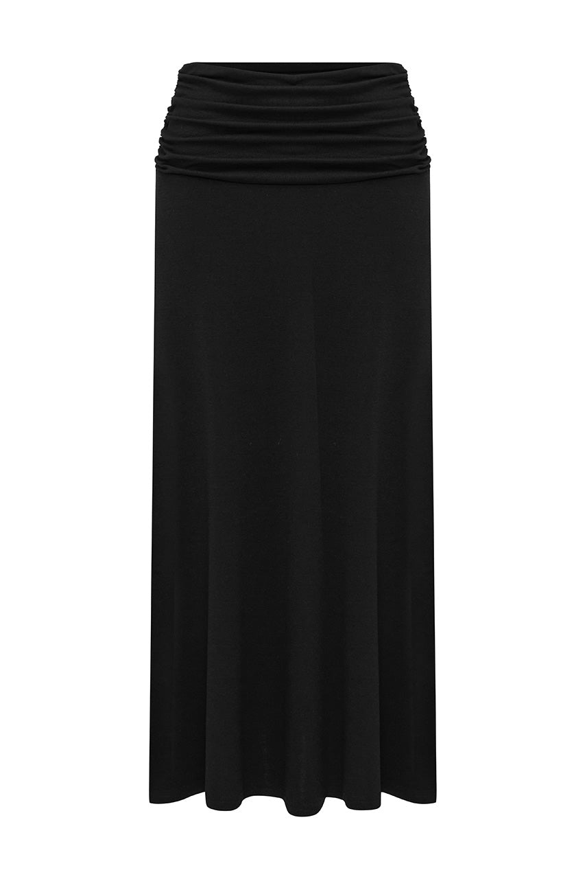 LARSEN RUCHED WAIST MIDI SKIRT - BLACK