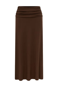 LARSEN RUCHED WAIST MIDI SKIRT - ESPRESSO
