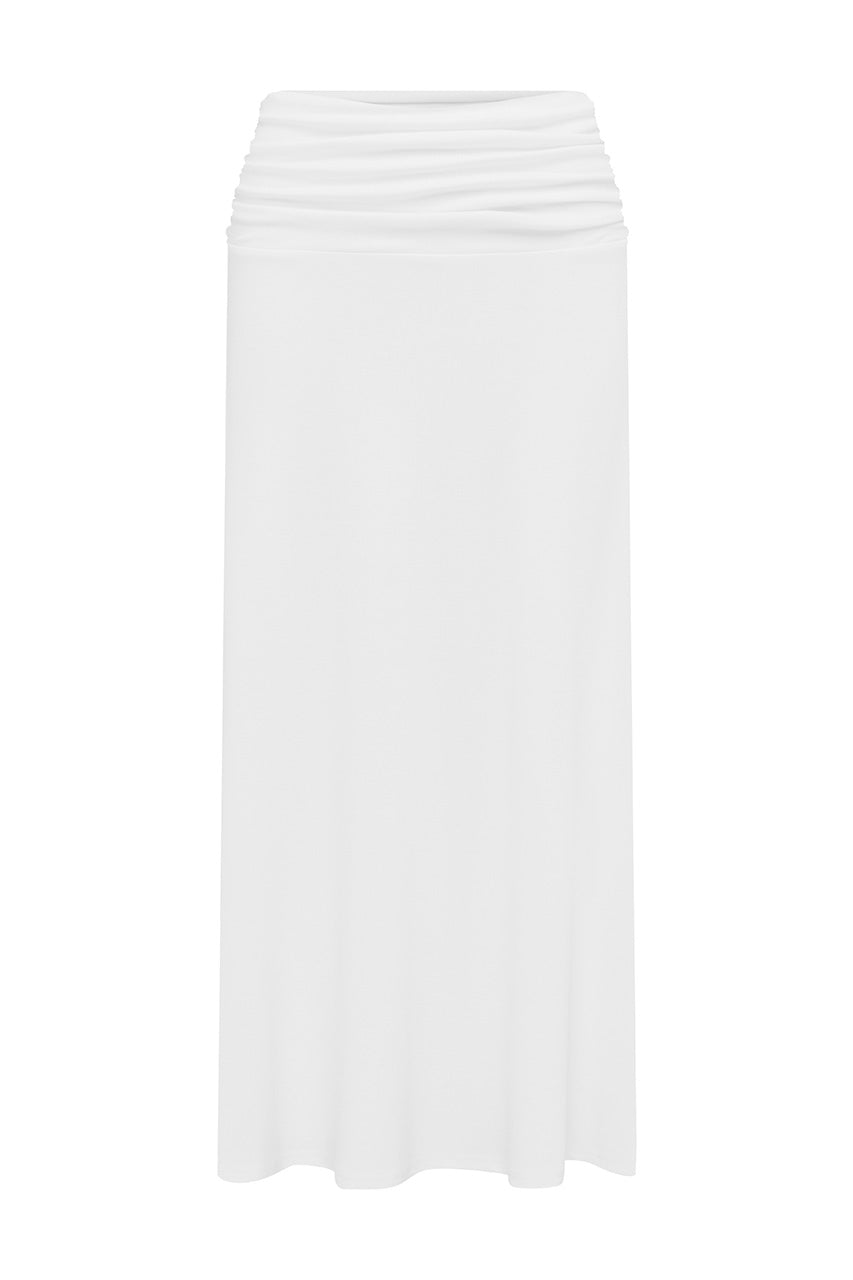 LARSEN RUCHED WAIST MIDI SKIRT - WHITE