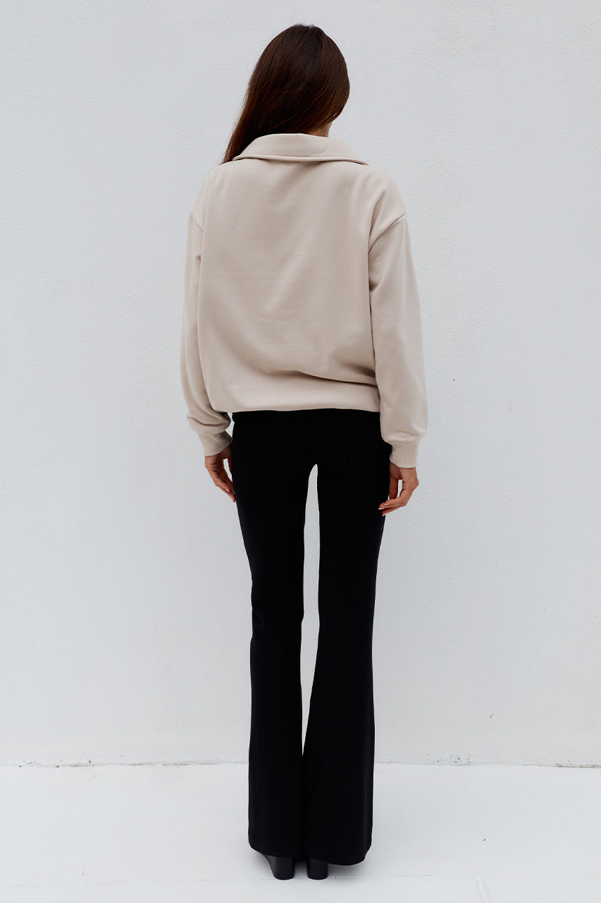 LAURETTE OVERSIZED POLO SWEATER - BISCUIT