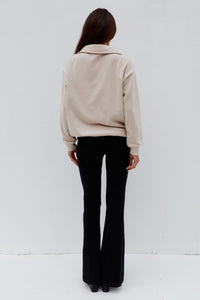 LAURETTE OVERSIZED POLO SWEATER - BISCUIT