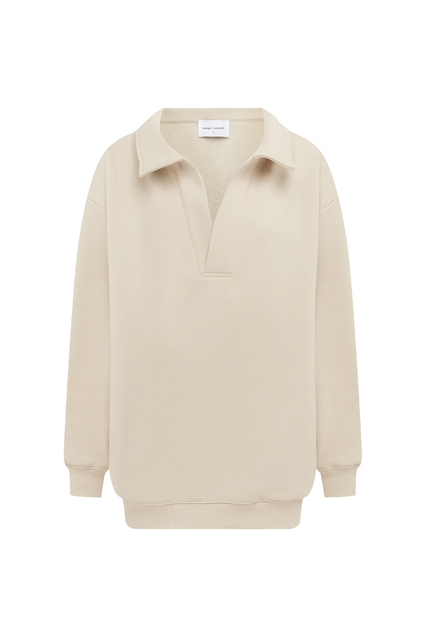 LAURETTE OVERSIZED POLO SWEATER - BISCUIT