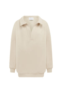 LAURETTE OVERSIZED POLO SWEATER - BISCUIT