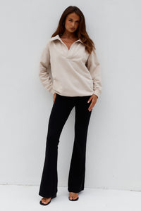 LAURETTE OVERSIZED POLO SWEATER - BISCUIT