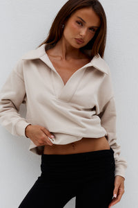 LAURETTE OVERSIZED POLO SWEATER - BISCUIT