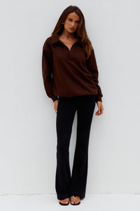 LAURETTE OVERSIZED POLO SWEATER - CHOCOLATE