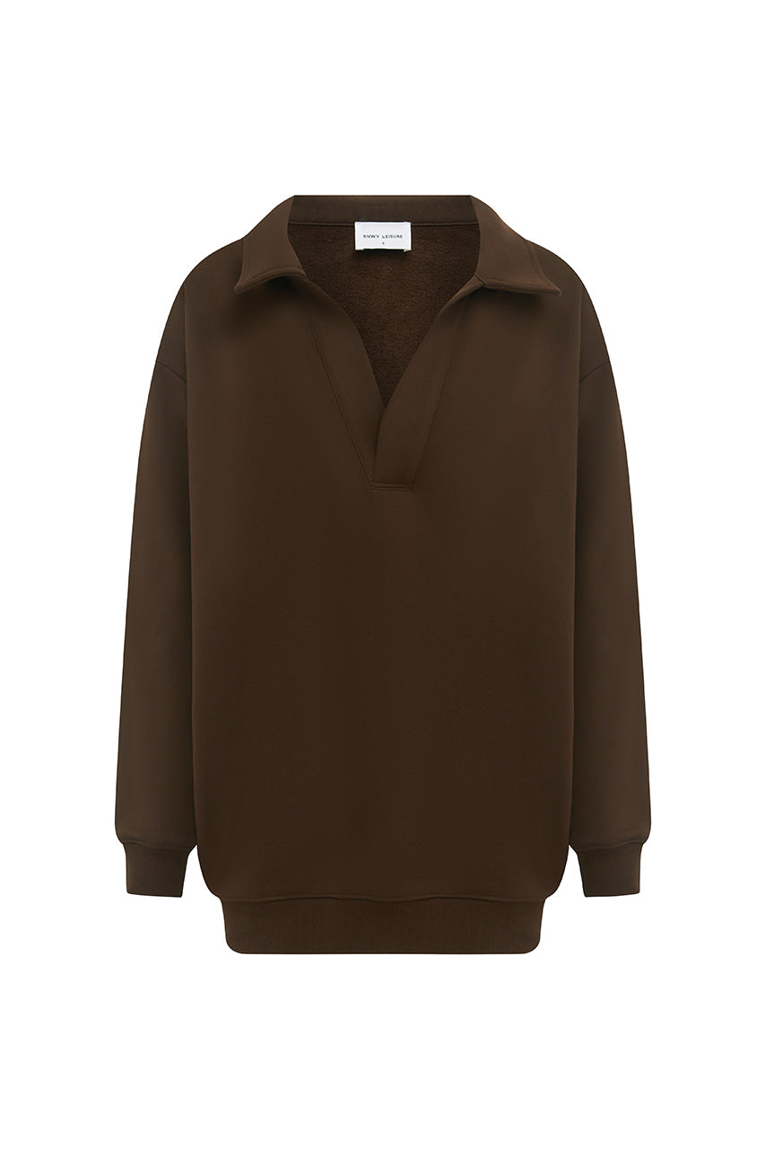 LAURETTE OVERSIZED POLO SWEATER - CHOCOLATE
