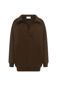LAURETTE OVERSIZED POLO SWEATER - CHOCOLATE