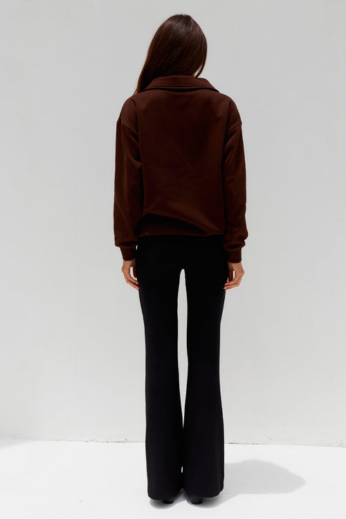 LAURETTE OVERSIZED POLO SWEATER - CHOCOLATE