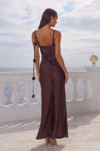 LAVENA FLORAL DETAIL MAXI DRESS - BITTER CHOCOLATE