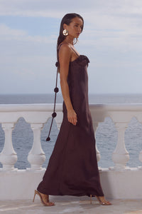 LAVENA FLORAL DETAIL MAXI DRESS - BITTER CHOCOLATE