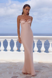 LAVENA FLORAL DETAIL MAXI DRESS - PEACH