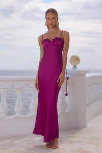 LAVENA FLORAL DETAIL MAXI DRESS - PLUM