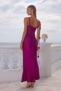 LAVENA FLORAL DETAIL MAXI DRESS - PLUM
