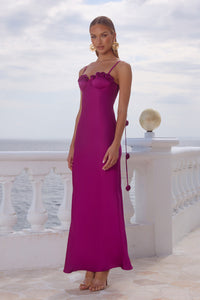LAVENA FLORAL DETAIL MAXI DRESS - PLUM