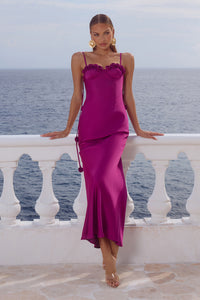 LAVENA FLORAL DETAIL MAXI DRESS - PLUM