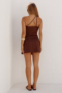 LEA ONE SHOULDER STRAPPY TOP - CHOCOLATE