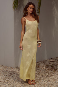 LENE SCOOP NECK KNIT MAXI DRESS - LEMON