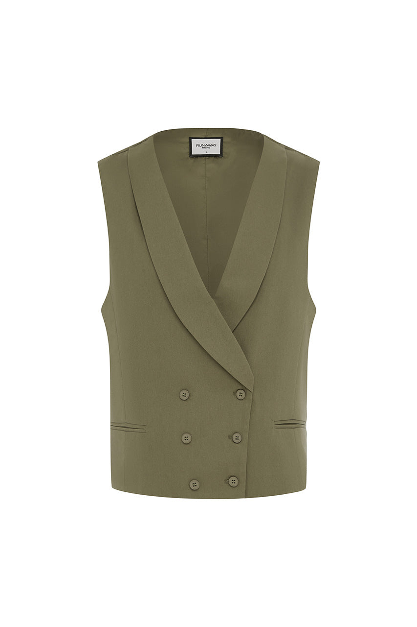 LEON DOUBLE BREASTED VEST - KHAKI