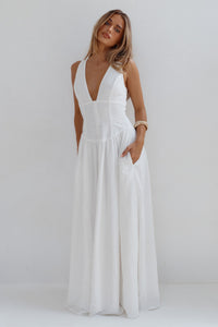 LEONORA DEEP V CORSET MAXI DRESS - WHITE