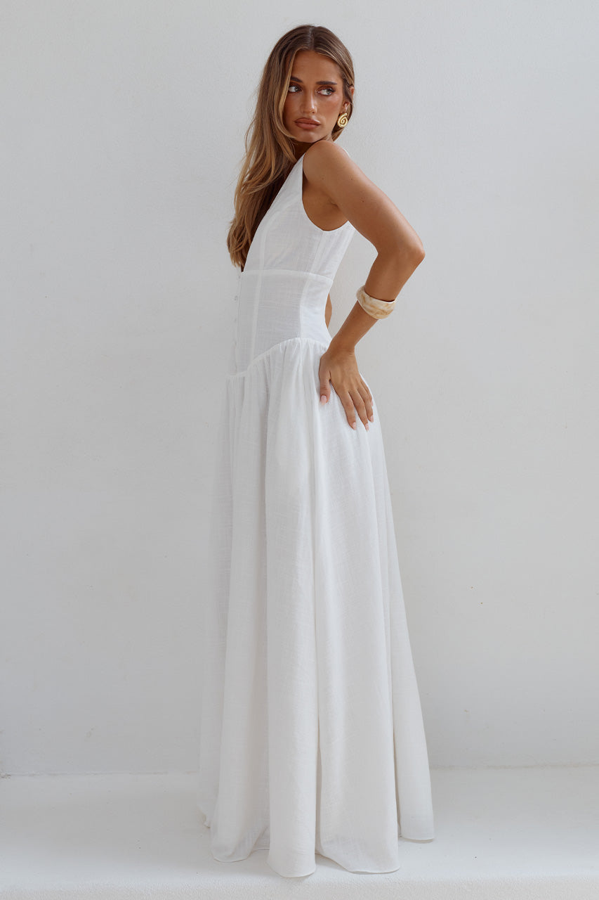 LEONORA DEEP V CORSET MAXI DRESS - WHITE