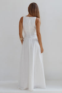 LEONORA DEEP V CORSET MAXI DRESS - WHITE