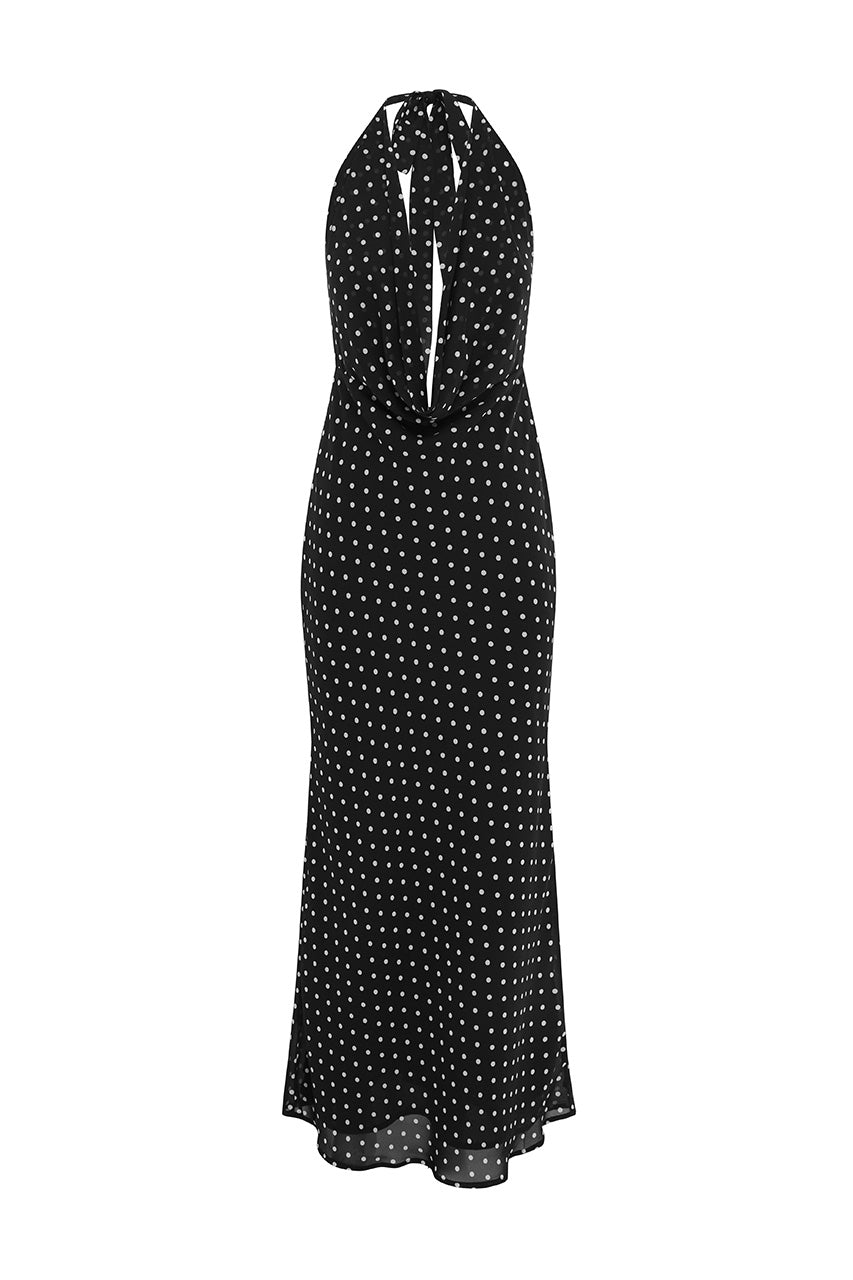 LEXIE MAXI DRESS - BLACK POLKA