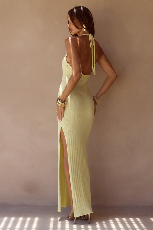 LILABELLE HALTER KNIT MAXI DRESS - LEMON