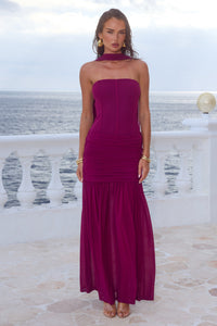 LILLIE CORSET MAXI DRESS - PLUM
