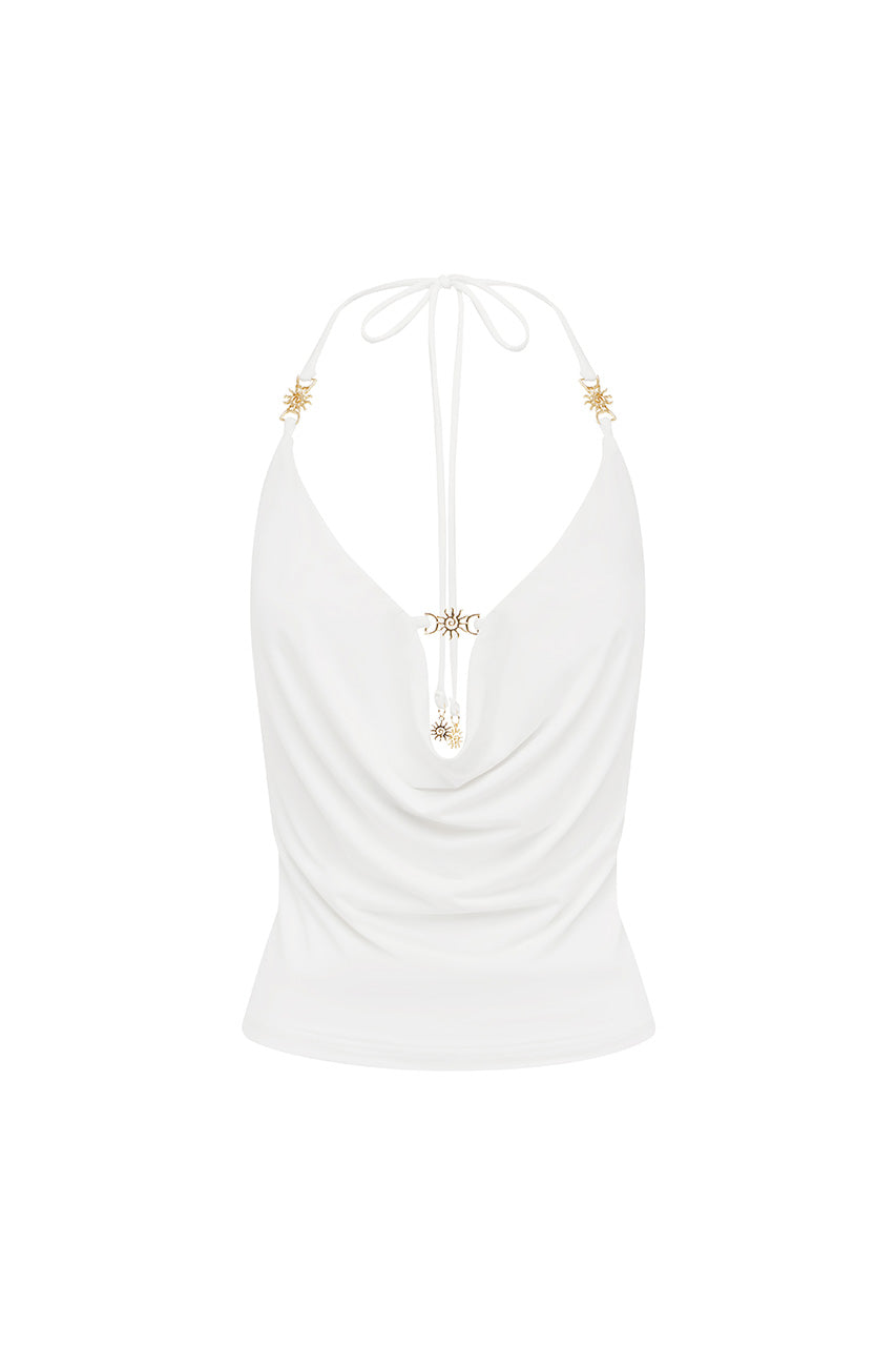 LIVIA HALTER COWL TOP - WHITE