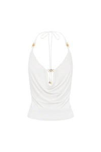 LIVIA HALTER COWL TOP - WHITE