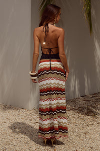 VERNANZA LOW WAIST KNIT MAXI SKIRT - ORANGE MULTI