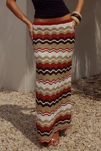 VERNANZA LOW WAIST KNIT MAXI SKIRT - ORANGE MULTI